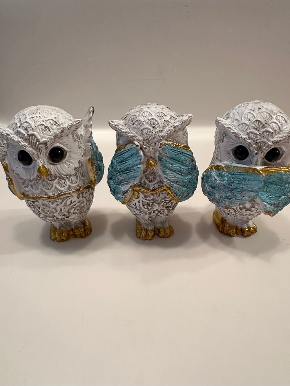 Owl Figurines Decorative Set of 3 See No Evil Hear No Evil Speak No Evil